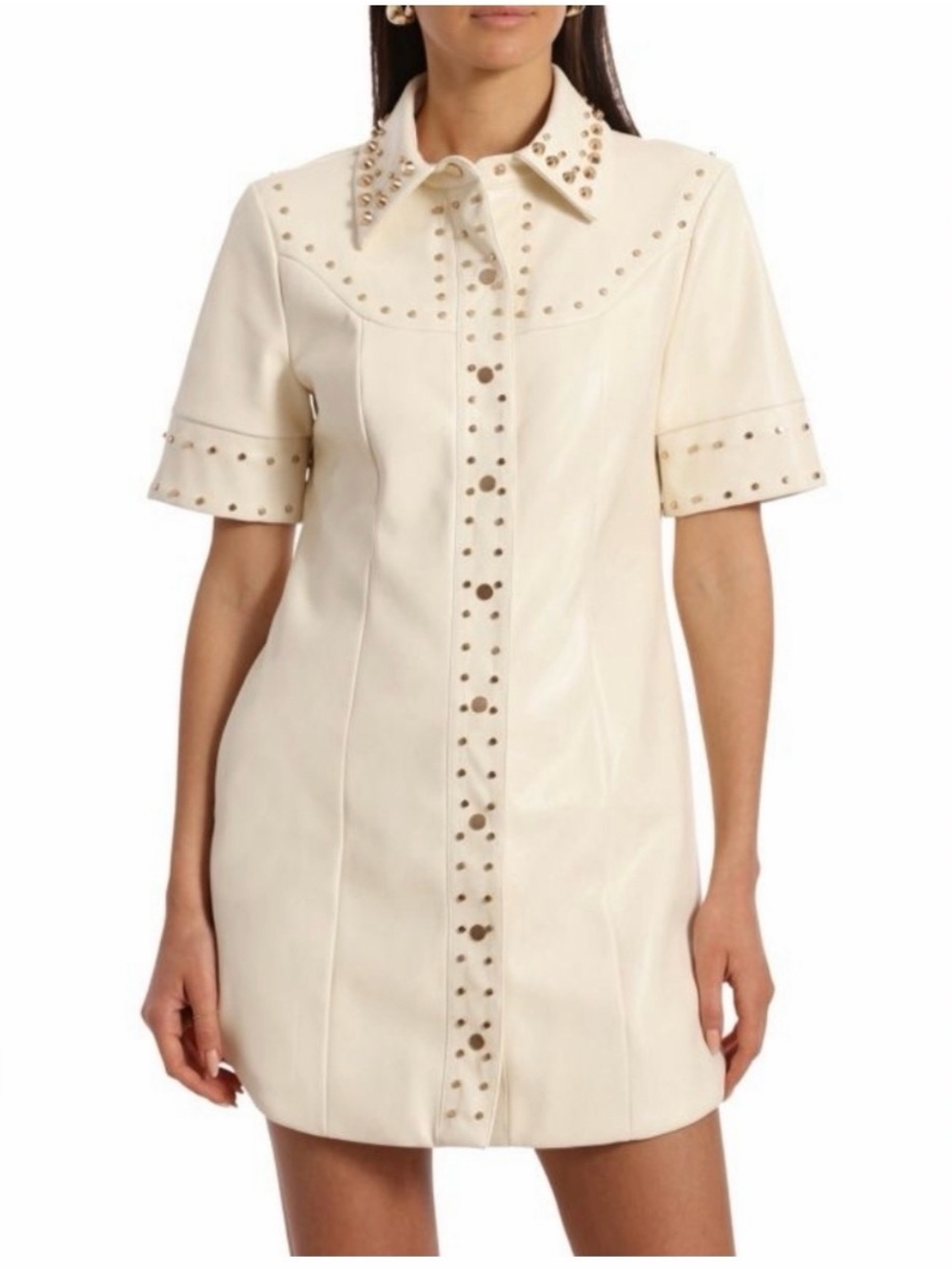 Avec Les FillesWomen's Faux-Leather Studded Shirtdress Sz Xs MSRP $199 NWT